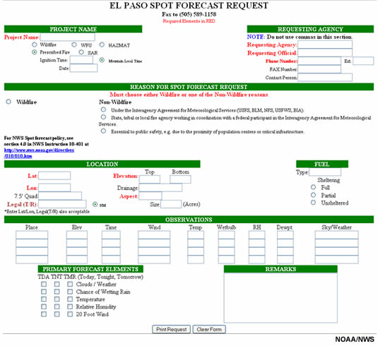 Pantallazo del formulario web de solicitud de pronóstico puntual