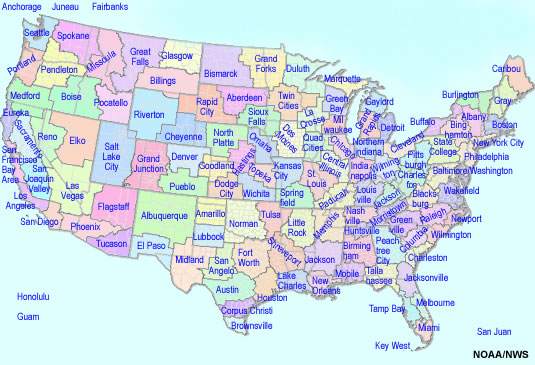 Regiones de las oficinas de pronóstico (Weather Forecast Office, WFO) del NWS