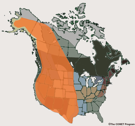 Map showing the regional distribution of the Upper Ridge Breakdown pattern.