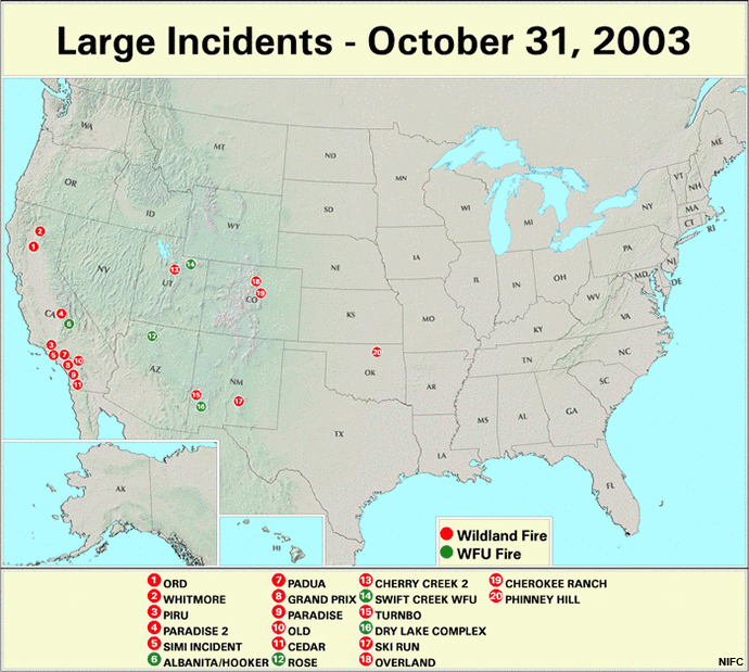 Large fire incidents, 31 Oct 2003.