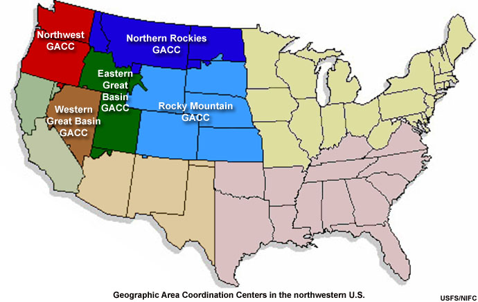 Map of Geographic Area Coordination Centers in the western U.S.