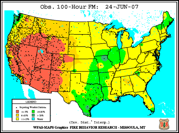 WFAS observed 100-hr fuel moisture chart