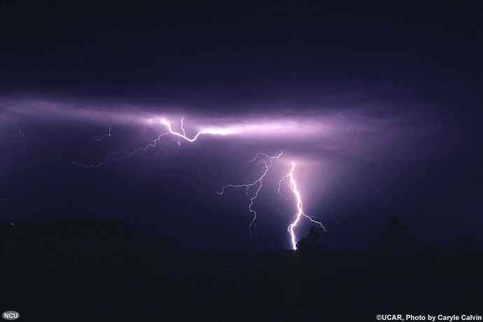 Lightning in a night sky.