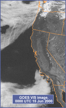 GOES VIS image, 00 UTC 15 Jun 2000.