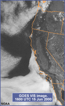 GOES VIS image, 16 UTC 15 Jun 2000.