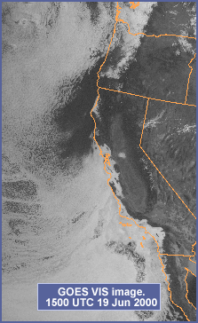 GOES VIS image, 15 UTC 19 Jun 2000.