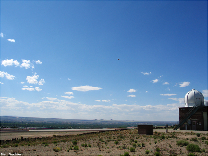 Flat cumulus along the horizon near Albuquerque, New Mexico.
