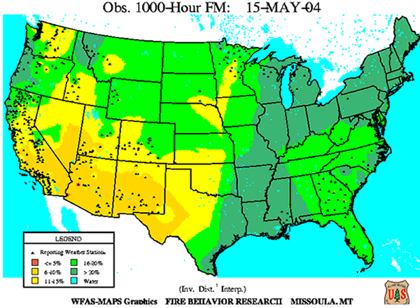 1000 hour fuel moisture map