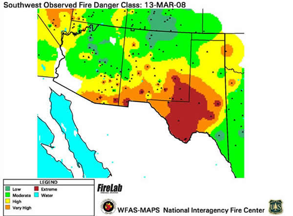 graphic of fire danger rating for Southwest U.S.