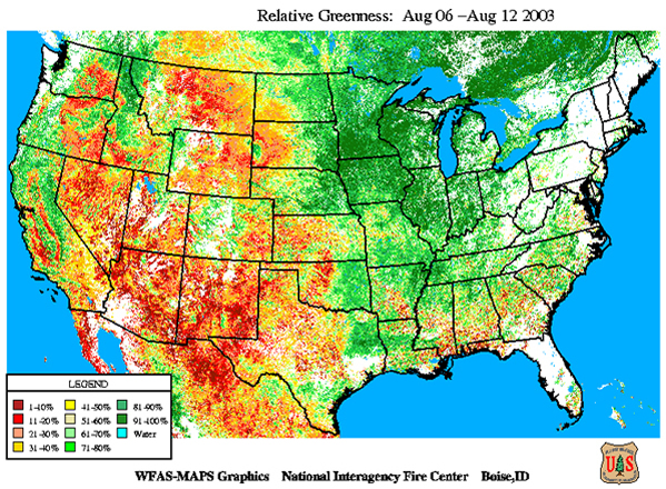 relative greenness map for August 2003