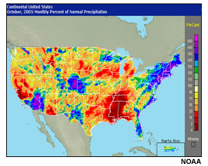 Percent of normal precipitation for Oct 05