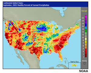 Percent of normal precipitation for Nov 05