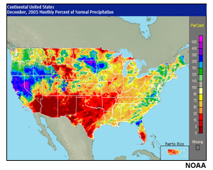 Percent of normal precipitation for Dec 05