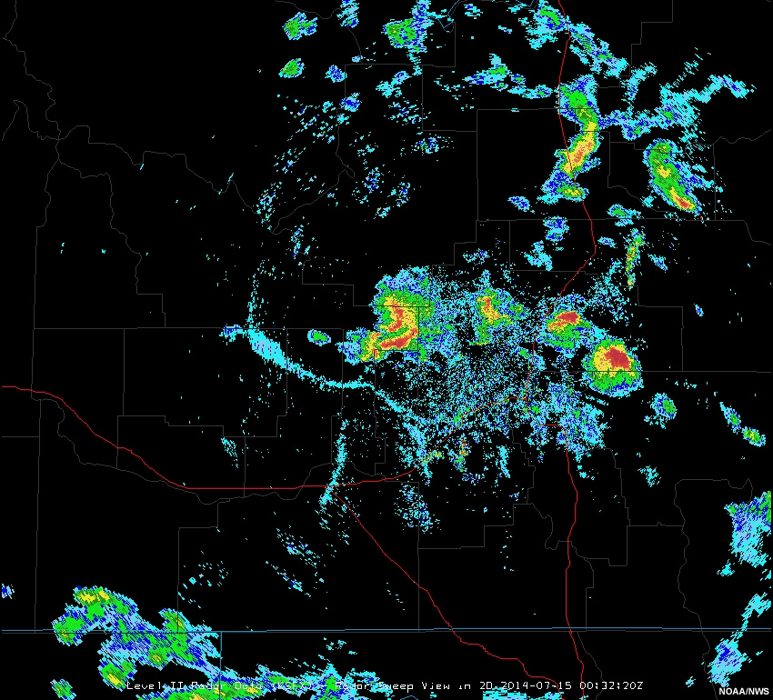 Radar reflectivity loop showing a smoke plume near Pocatello in southeast Idaho on July 15, 2014.