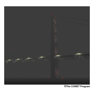 The most active condensation nuclei, such as sea-salt, are hygroscopic, or 'water-loving'. Air pollutants can also act as condensation nuclei. In this image dense fog forms around a bridge over coastal waters.