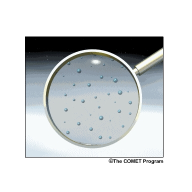 Fog droplets vary in size, with smaller droplets settling more slowly than larger ones.