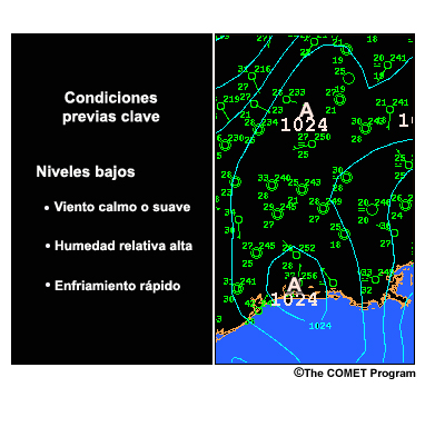 Ingredientes clave para la formación de la niebla: enfriamiento rápido, vientos calmos o flojos, humedad en niveles bajos.
