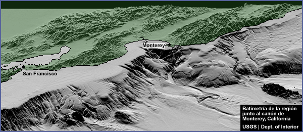 Batimetría de la región junto al cañón de Monterey, California