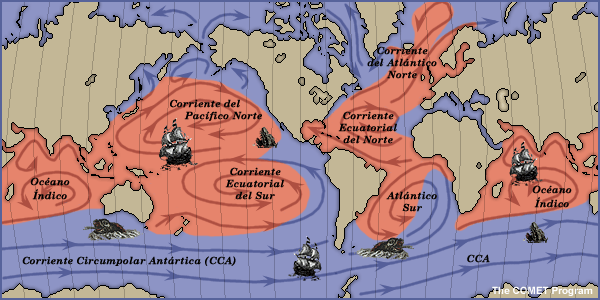 Mapa de las principales corrientes oceánicas