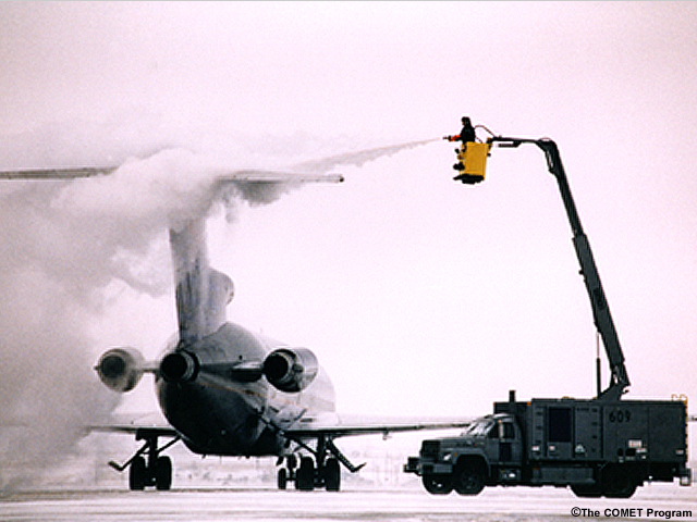 Person spraying deicer on a plane.