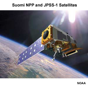 Illustration of the Suomi NPP and JPSS-1 satellites.