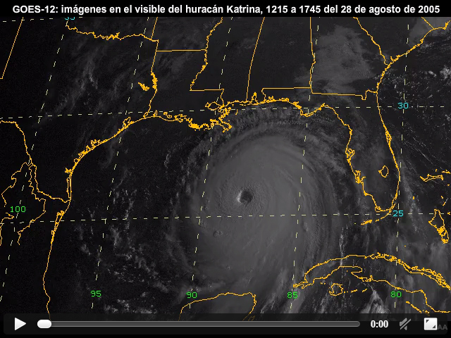 Animacin de imgenes visibles del GOES-12 que muestran el huracn Katrina sobre el golfo de Mxico cuando alcanzaba su mxima intensidad, entre las 1215 y las 1745 del 28 de agosto de 2005.