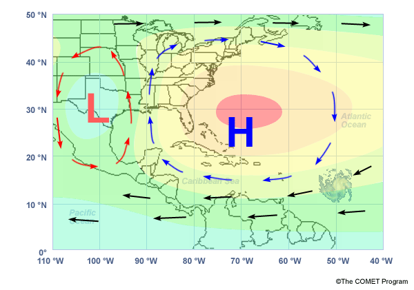 Map with high and low pressures system and a hurricane
