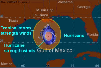 Hurricane-strength and tropical storm-strength winds.