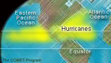 Hurricane locations in the North Atlantic and Northeast Pacific Oceans