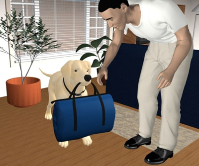 Gilbert getting the duffel bag from Hugo.