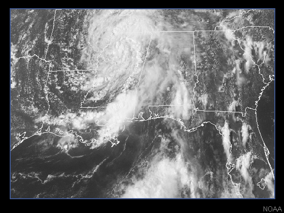 Visible satellite image of the southeast United States.