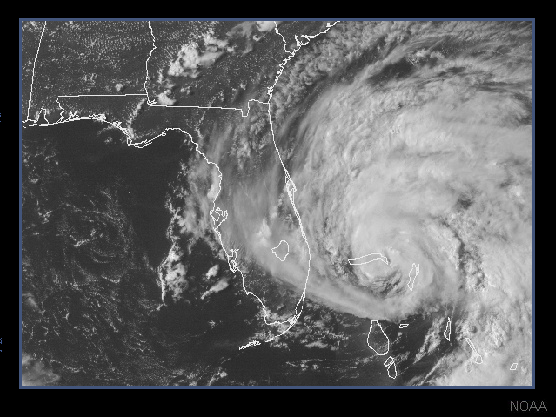 Visible satellite image of Hurricane Erin over the Bahamas.