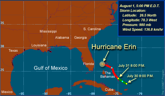 Hurricane Erin track chart.