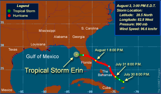 Tropical Storm Erin storm track.
