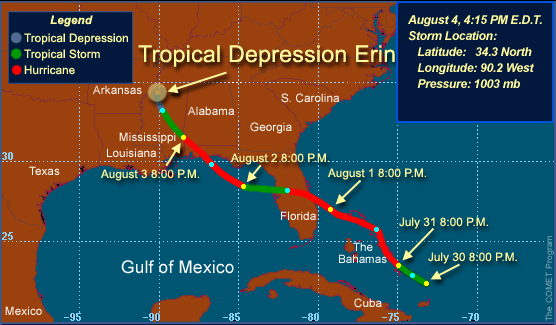 Track map for Tropical Depression Erin.