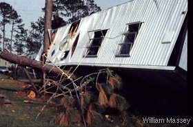 Damaged mobile home.