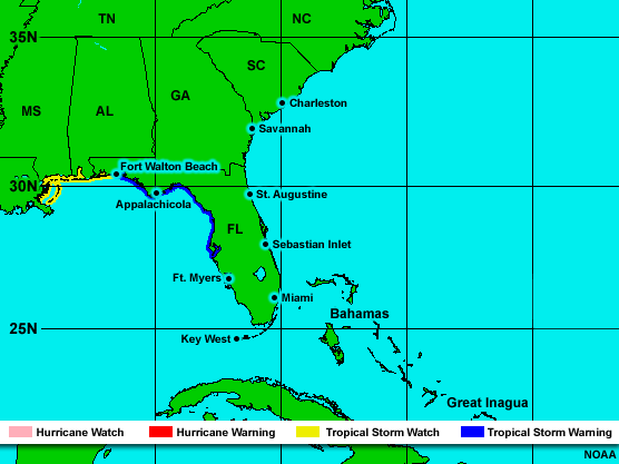 Watch and warning areas map.