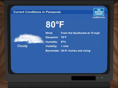 TV screen showing The Weather Channel.