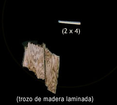 Un trozo de madera laminada y  una pieza de 2 x 4.