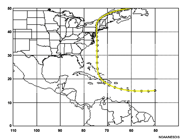 Mapa mostrando la trayectoria de un huracán