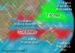 Localización de los tifones y ciclones