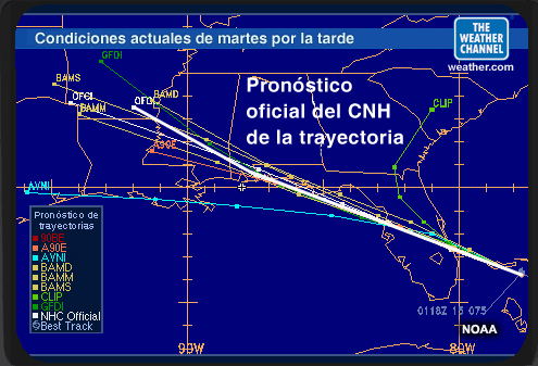 Pronósticos de trayectorias para el huracán Erin.