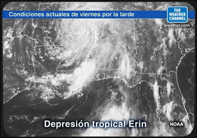 Foto de satélite de la depresión tropical Erin.