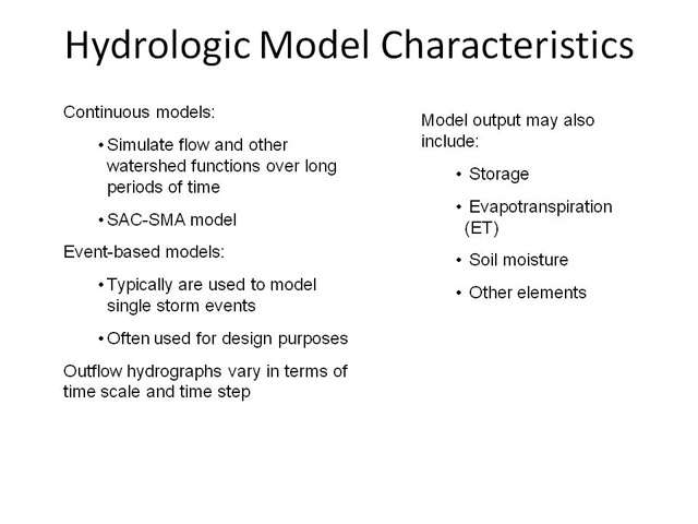 Hydrologic Model Characteristics