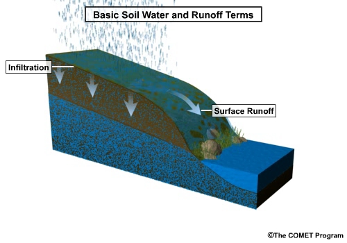 Cross-section illustration of basic soil water and runoff terms. 