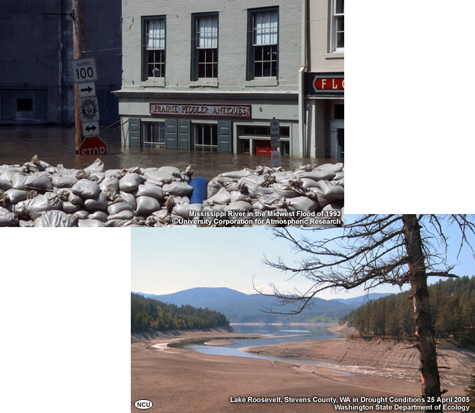 photo collage with flood ad drought