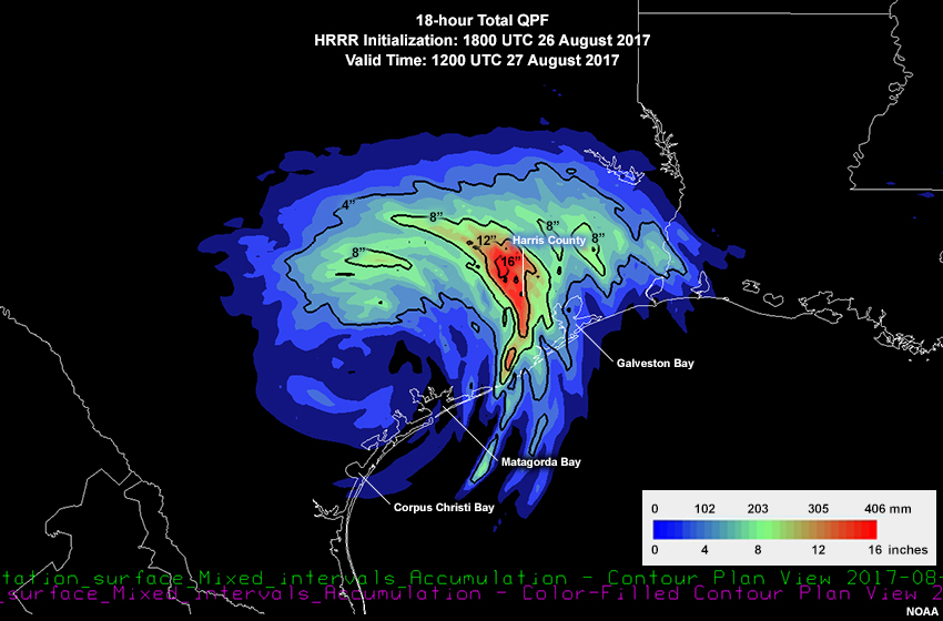 18 hour QPF from the HRRR 1800 UTC 26 Aug 2017 run, valid 1200 UTC 27 Aug 2017