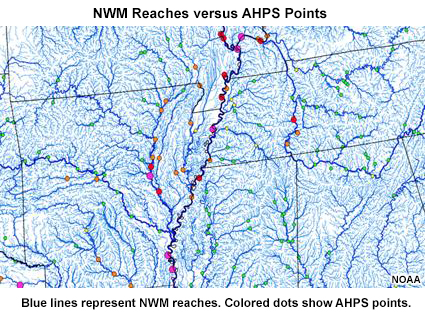 NWM reaches vs AHPS points.