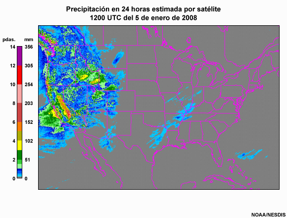 Precipitación en 24 h estimada por satélite