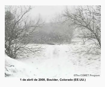 Video de una ventisca cerca del edificio de UCAR en Boulder, Colorado el 1 de abril de 2009